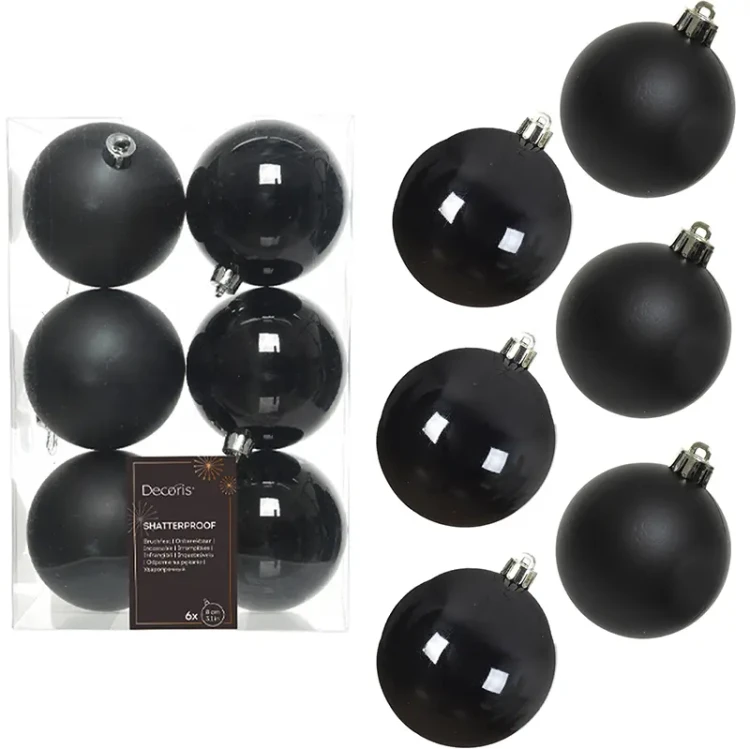 Bombki choinkowe nietłukące - 6 szt. 8 cm  - Czarne fot.15
