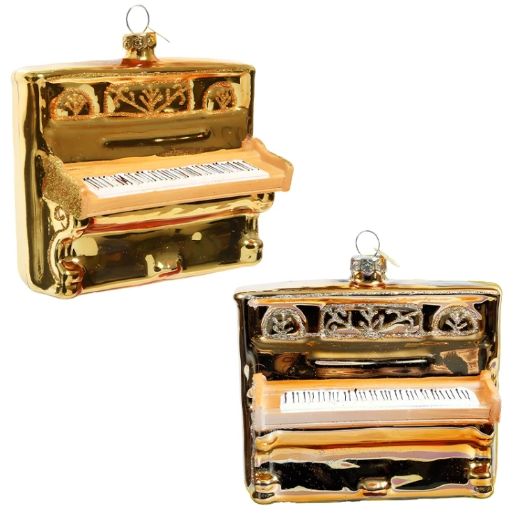 Szklana Zawieszka Choinkowa - Złote Pianino 10 cm