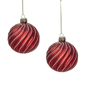 Szklane czerwono-złote bombki choinkowe - kpl. 2 szt. 8 cm 