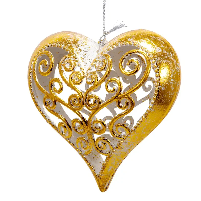Złote serce - Zawieszka choinkowa 10 cm