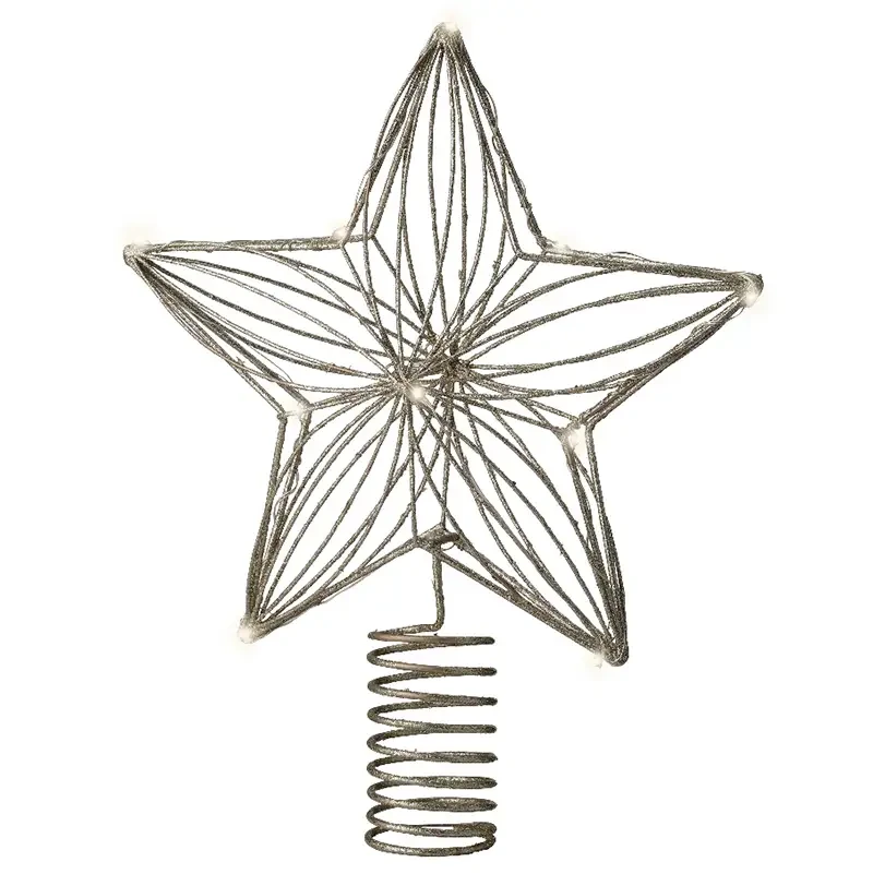 Złota metalowa gwiazda choinkowa 12 DIOD LED 20x25x6 cm