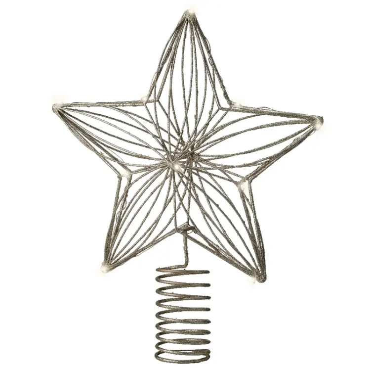 Złota metalowa gwiazda choinkowa 12 DIOD LED 20x25x6 cm