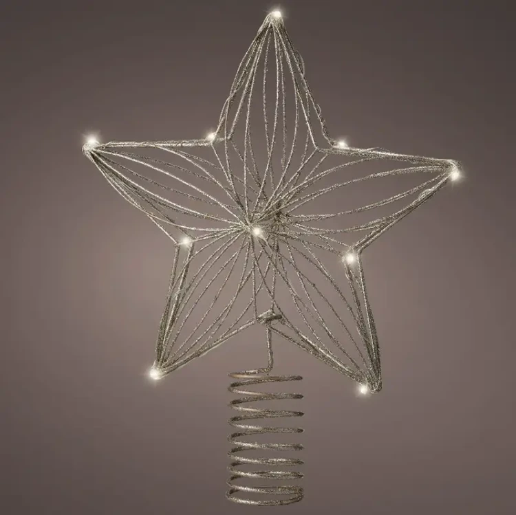 Złota metalowa gwiazda choinkowa 12 DIOD LED 20x25x6 cm