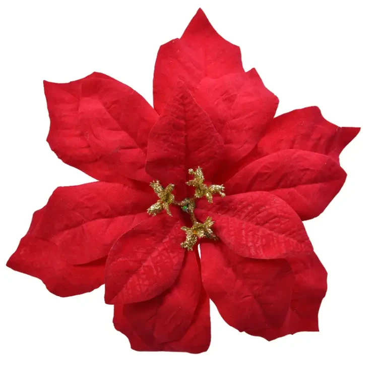 Czerwona poinsettia na metalowym klipsie 26 cm