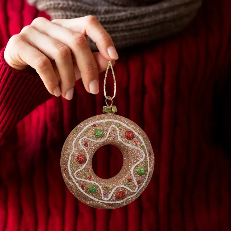 Piernikowy donut - Zawieszka choinkowa z brokatem 10 cm fot.2