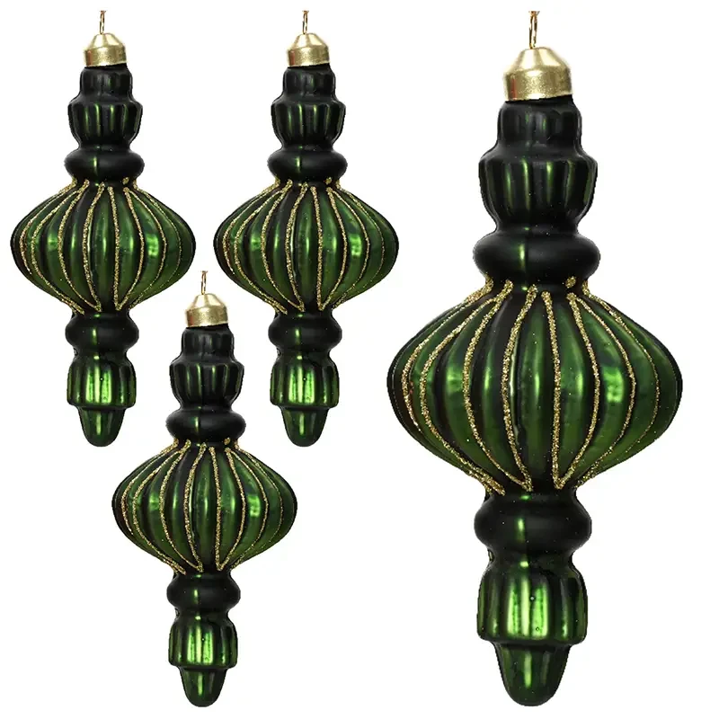 Zielone Szklane zawieszki choinkowe kpl. 4 szt. 15 cm