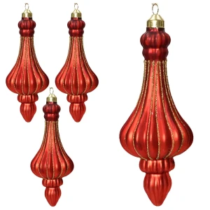 Czerwone Szklane zawieszki choinkowe kpl. 4 szt. 15 cm