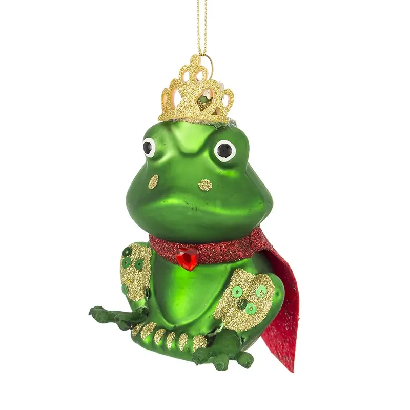 Szklana zawieszka choinkowa - Żaba w koronie 12 cm