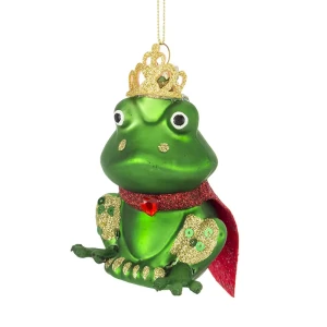 Szklana zawieszka choinkowa  - Żaba w koronie 12 cm