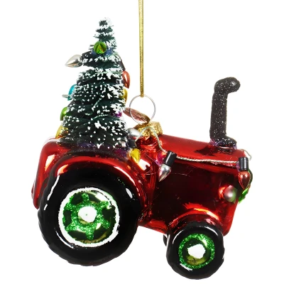 Szklana Kształtka Choinkowa - Traktor z choinką 9,7 cm