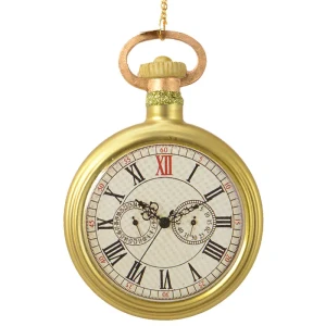 Retro zegarek kieszonkowy - Złota zawieszka na choinkę - 8x11,6 cm