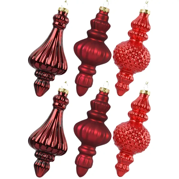 Szklane czerwone sople choinkowe - Zawieszki na choinkę kpl. 6 szt. 15 cm