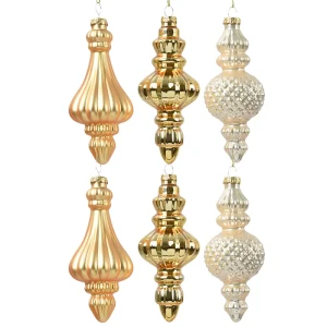 Szklane złoto-perłowe sople choinkowe - Zawieszki na choinkę kpl. 6 szt. 15 cm