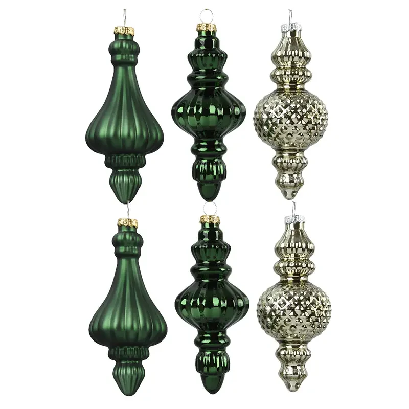 Zielone szklane sople choinkowe - Zawieszki na choinkę kpl. 6 szt. 15 cm