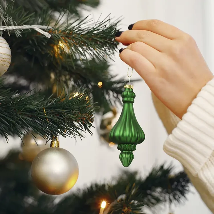 Zielone szklane sople choinkowe - Zawieszki na choinkę kpl. 6 szt. 15 cm