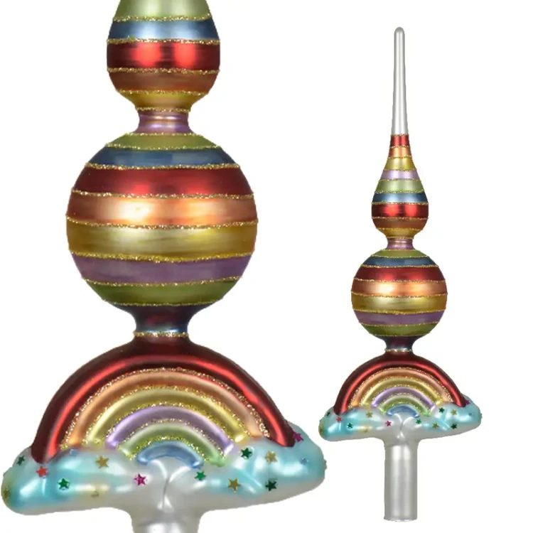 Tęczowy szklany szpic choinkowy 31 cm