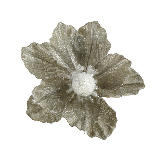 Kwiat na klipsie - biały H-11cm D-13cm srebrny