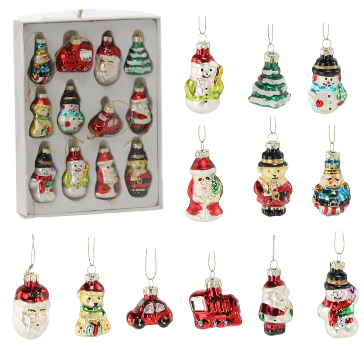 Zestaw bombek szklanych kształtek kpl. 12 szt.