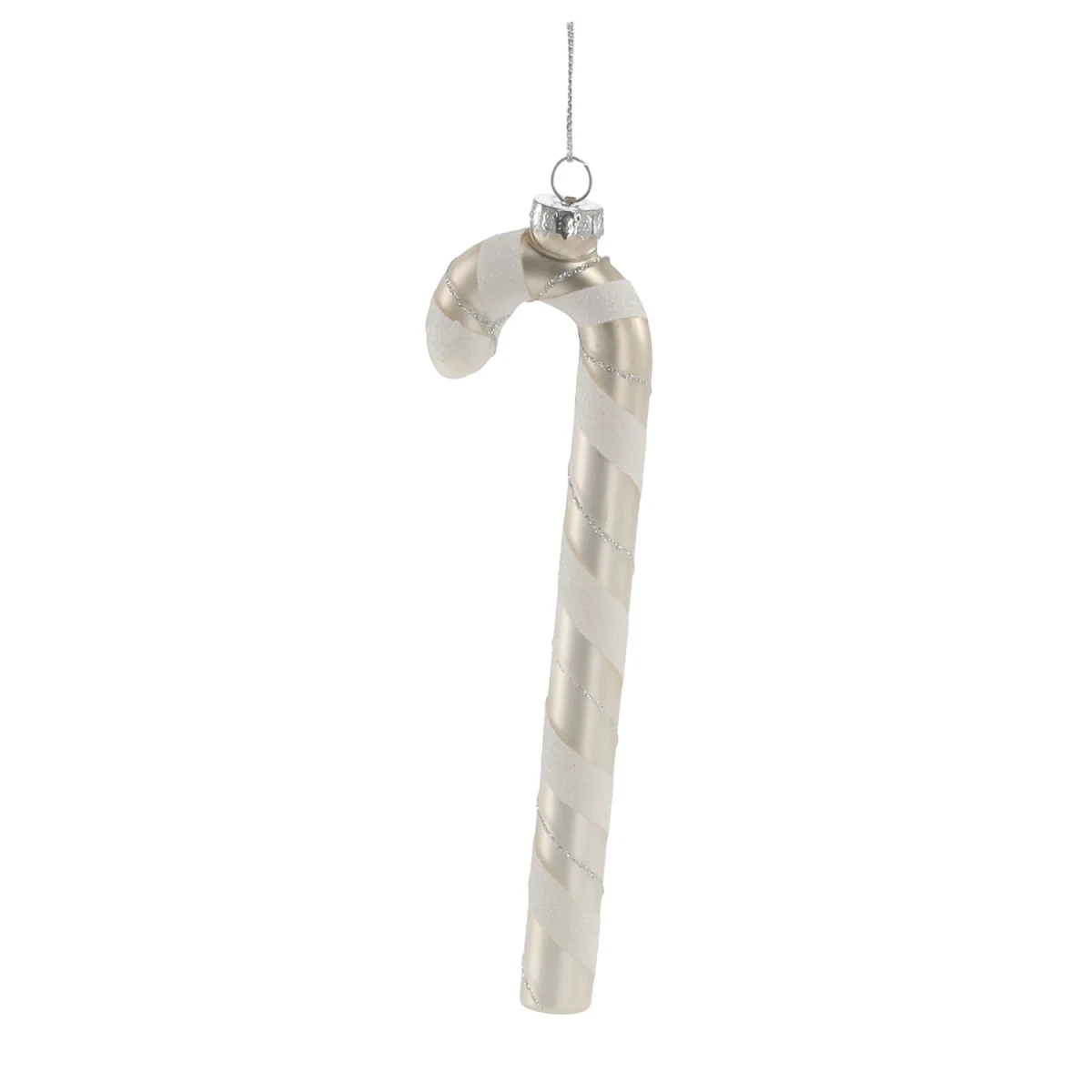Ozdoba choinkowa szklana - laska cukrowa srebrna 5x1,5x17cm