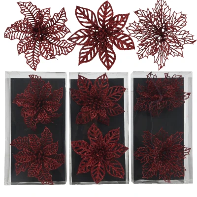 Poinsettia bordowa na klipsie 13cm