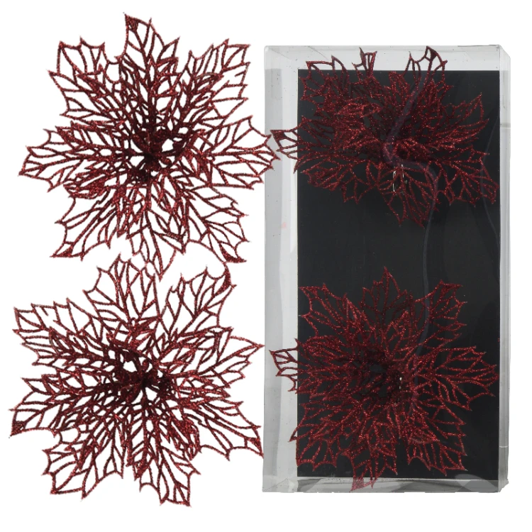 Poinsettia bordowa na klipsie 13cm wzór 3