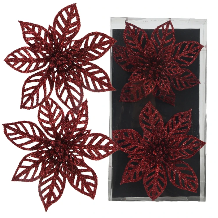 Poinsettia bordowa na klipsie 13cm wzór 2