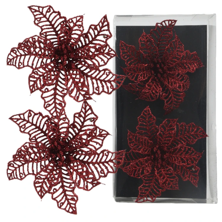Poinsettia bordowa na klipsie 13cm wzór 1