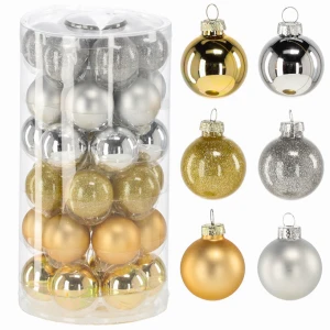 Małe bombki szklane 4cm kpl. 36 szt. srebrno-złote