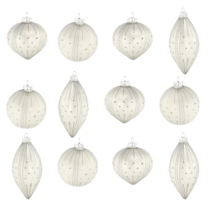 Bombki szklane białe zdobione 8cm kpl. 12 szt.