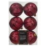 Żłobione bordowe plastikowe bombki choinkowe 8 cm 6 szt.