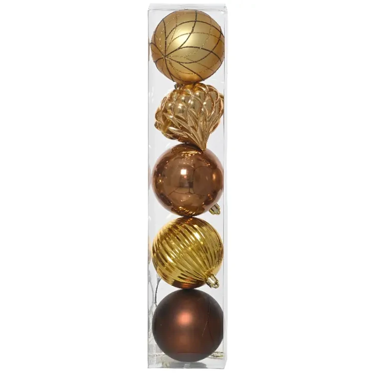 -2 Złoto-brązowe bombki choinkowe 5 szt. 8 cm
