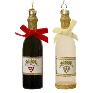 Wino - Szklana zawieszka choinkowa z kokardą - 13 cm
