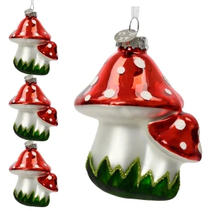 Muchomor - Szklana zawieszka choinkowa kpl. 4 szt. 7,5 cm