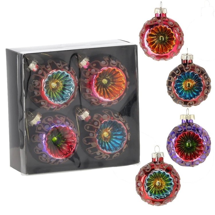 Bombki szklane PRL z reflektorami 6cm kpl. 4 szt. - mix kolor
