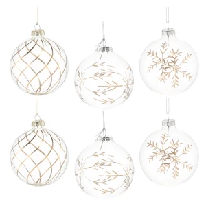 Bombka szklana 8cm przezroczysta z dekoracją kpl. 6 szt.