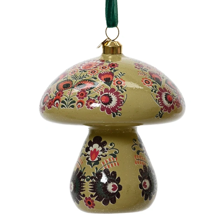 Folkowe szklane grzyby - zawieszki choinkowe 12,4 cm  zdjęcie 1