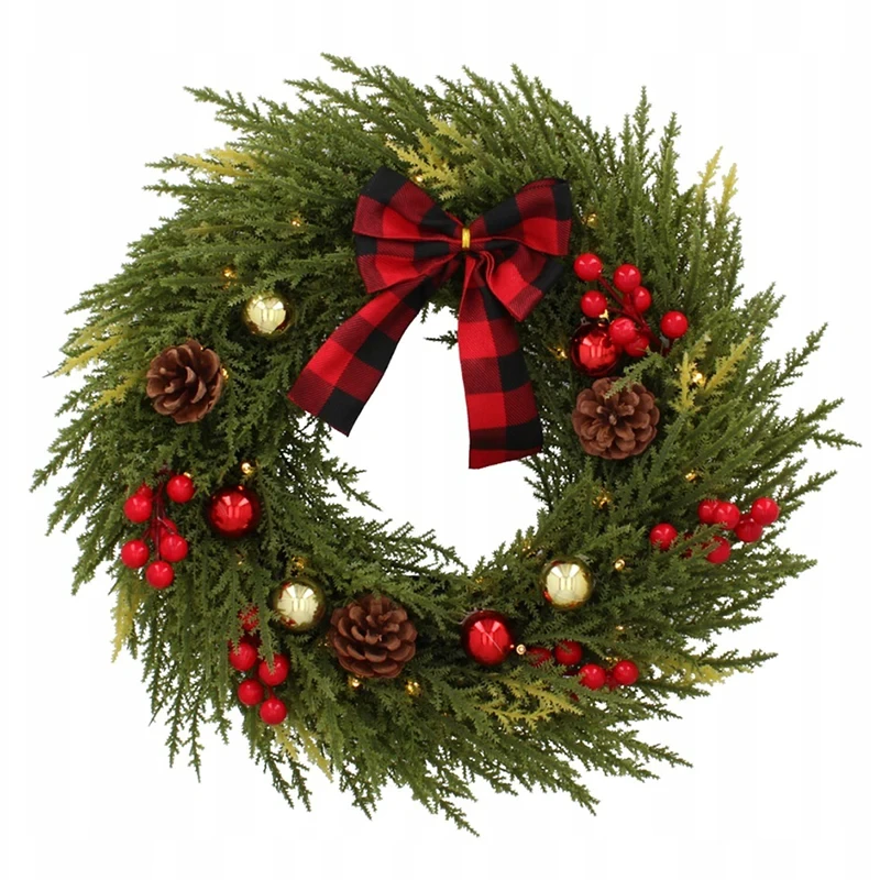 Świąteczny zielony Wieniec z oświetleniem - 40 cm 40 LED