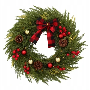 Świąteczny zielony Wieniec z oświetleniem - 40 cm 40 LED 