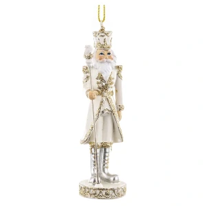 Zawieszka choinkowa - Biało-złoty dziadek do orzechów 10,5 cm