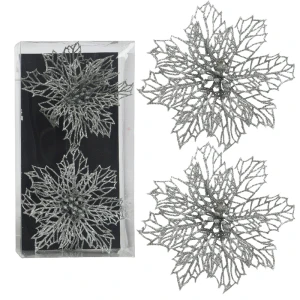 Srebrna Poinsecja 13 cm kpl. 2 szt.