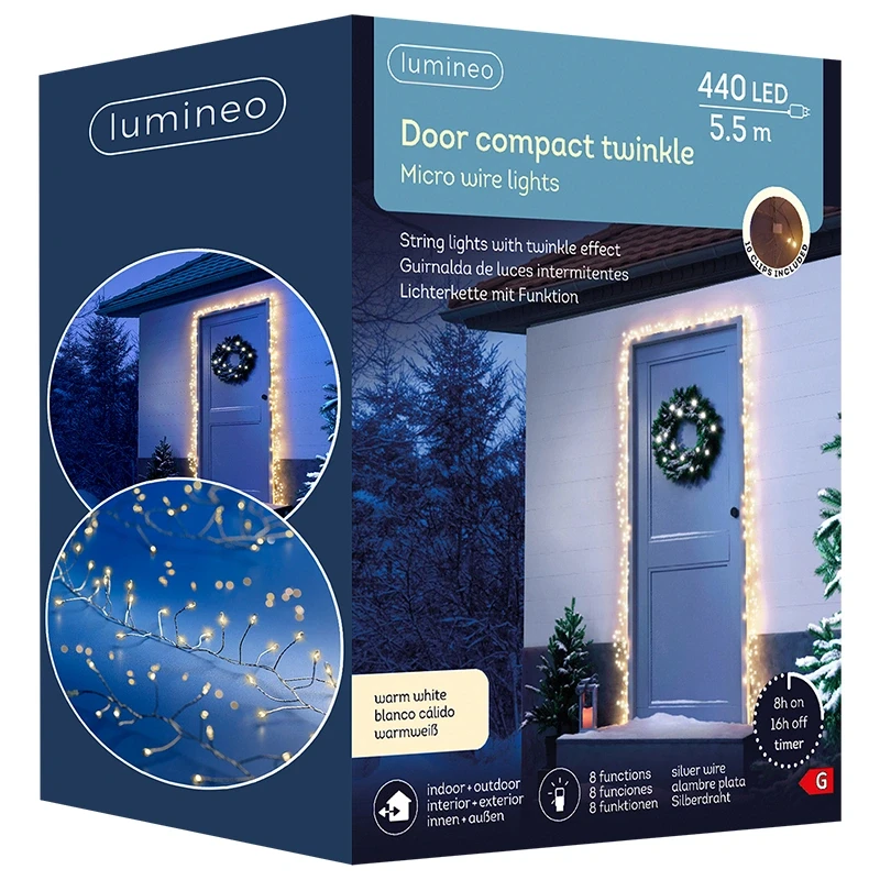 Lampki na drzwi 440 mikroLED/5,5m ciepły biały na srebrnym druciku zdjęcie 5