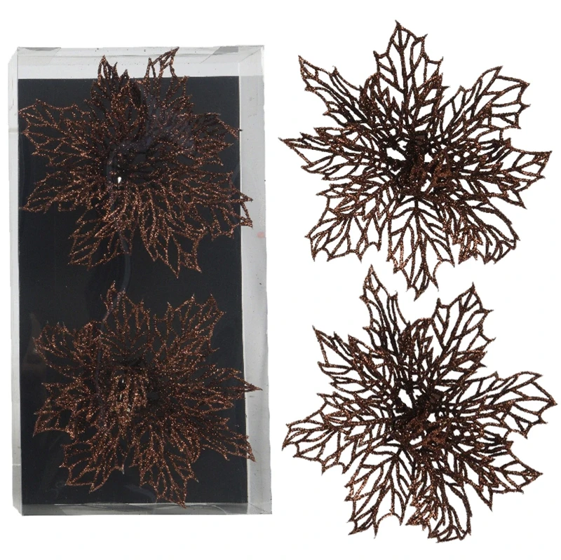 Brązowa Poinsecja 13 cm kpl. 2 szt zdjęcie 5
