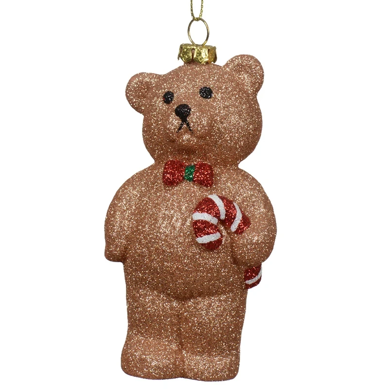 Brokatowy brązowy Miś - Zawiesza choinkowa 12,3 cm