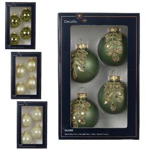 Szklane zdobione bombki choinkowe 6 cm kpl. 4 szt.