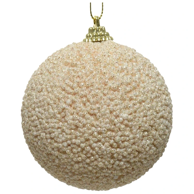 Beżowa bombka z koralikami - 10 cm