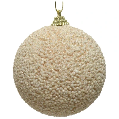 Beżowa bombka z koralikami - 10 cm