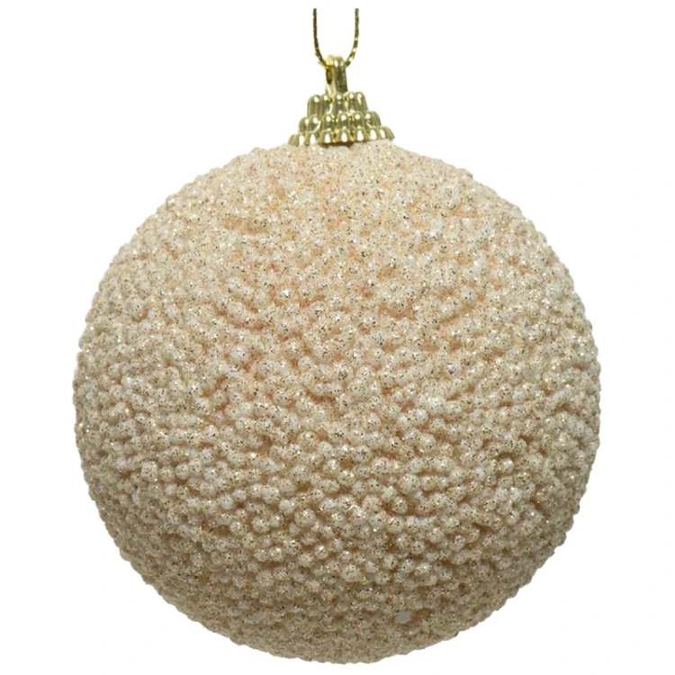 Beżowa bombka z koralikami - 10 cm