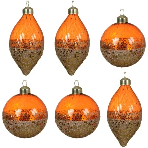 Szklane pomarańczowe bombki choinkowe 6 szt. 