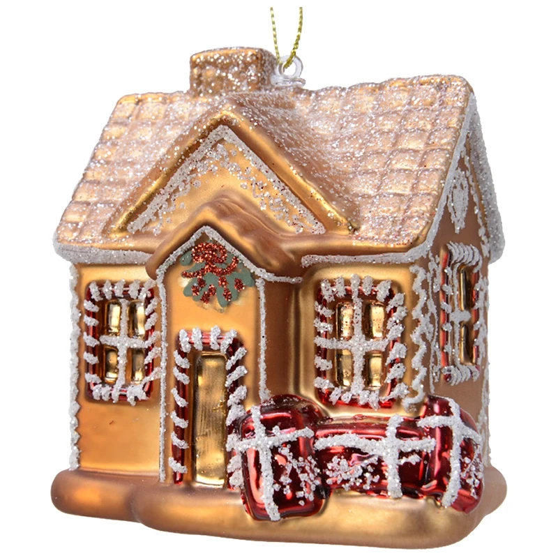 Świąteczny domek - Szklana zawieszka 8,5x6,5x10 cm