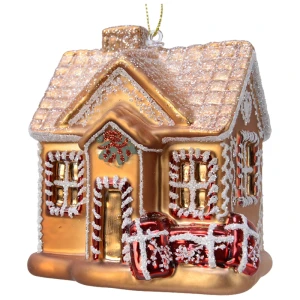 Świąteczny domek - Szklana zawieszka 8,5x6,5x10 cm